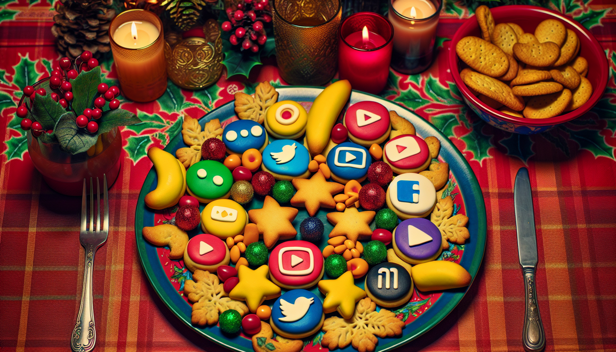 alt_text: A vibrant plate with holiday-themed snacks shaped like popular streaming logos.