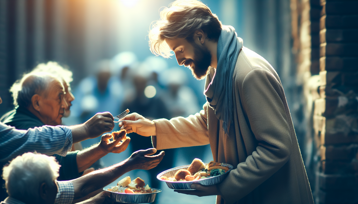 alt_text: Eric Thomas sharing leftovers with strangers, fostering community and kindness.