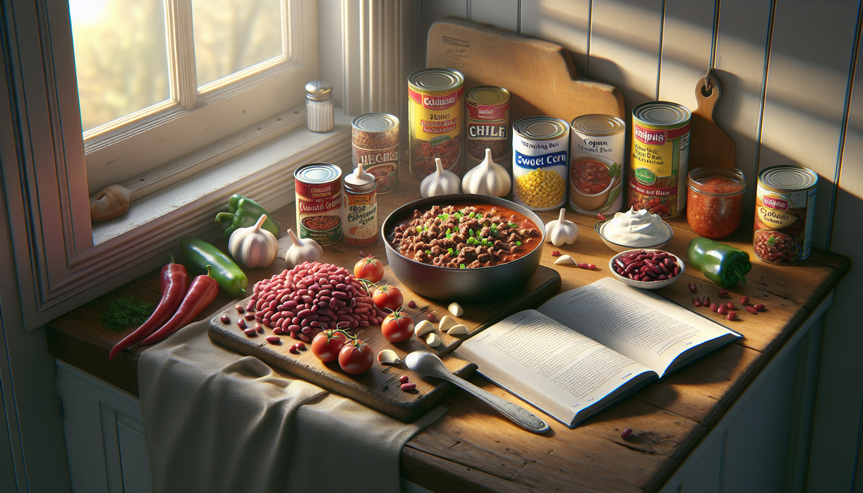 alt_text: Bowl of Santa Fe Beef & Corn Chili garnished with cilantro and lime wedges on a rustic table.