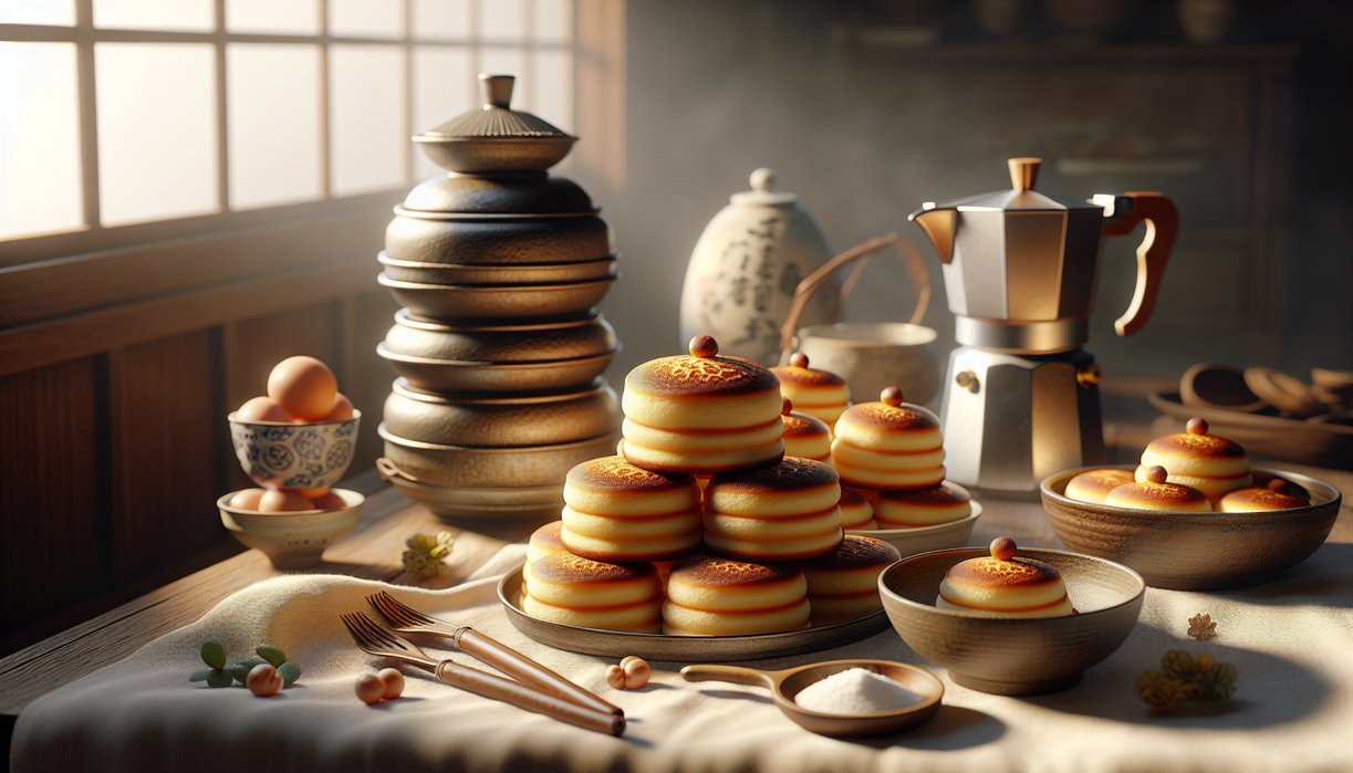 alt_text: Stack of fluffy soufflé pancakes dusted with powdered sugar and topped with fresh berries.