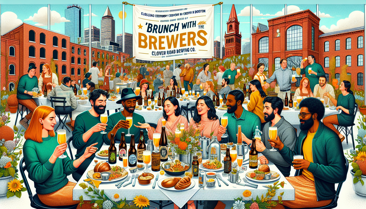 alt_text: People enjoying brunch with craft brewers in a cozy Boston cafe, surrounded by beer and food.