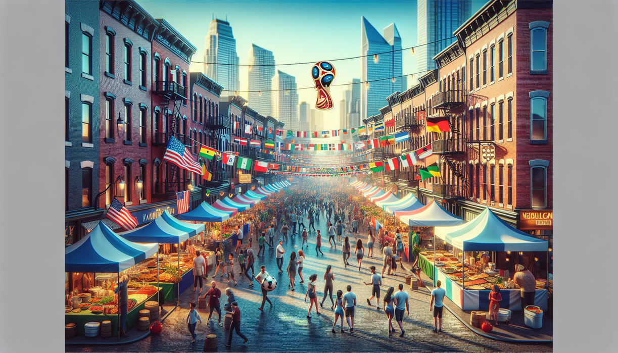 alt_text: People enjoying vibrant art displays at Jersey City's Flag Cities Fest, celebrating culture.