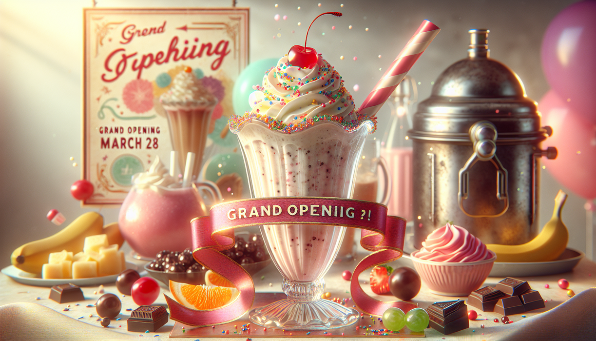 alt_text: "Colorful milkshakes in a factory setting under a "Massachusetts" sign."