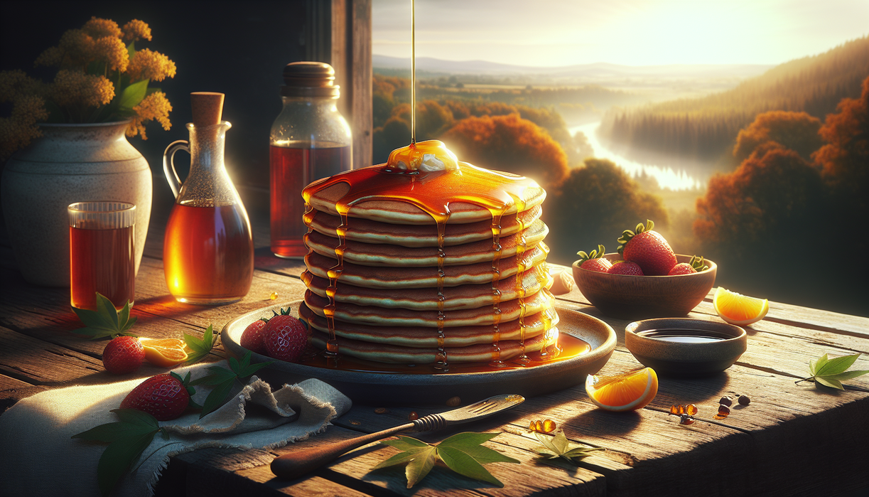 alt_text: "Maple syrup bottle with autumn leaves; text reads 'Sweet Weekends: Maple Magic in Content Context.'"