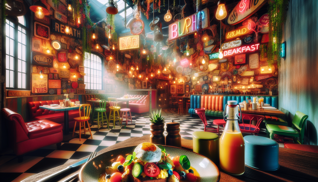 alt_text: A lively brunch scene celebrating 10 years with diverse dishes and joyful crowd.