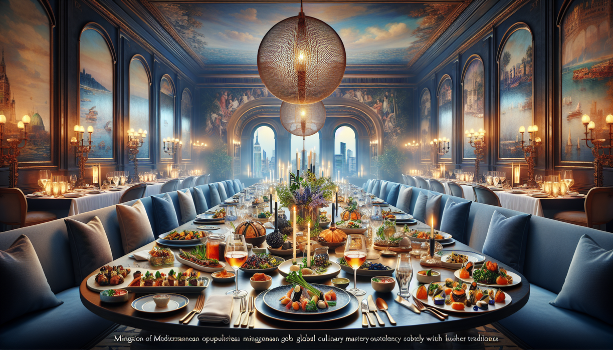 alt_text: "Elegant kosher dining setup with gourmet dishes at Fiamma by Mendel."